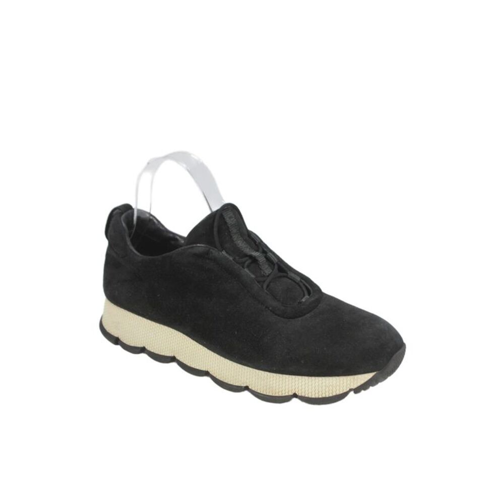 Prada Womens Suede Chunky Sole Low Top Sneakers Black Size 9